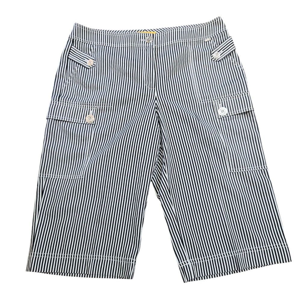 St. John Womens Sz 12 Striped Bermuda Long Line Cargo Shorts‎ Nautical Stretch